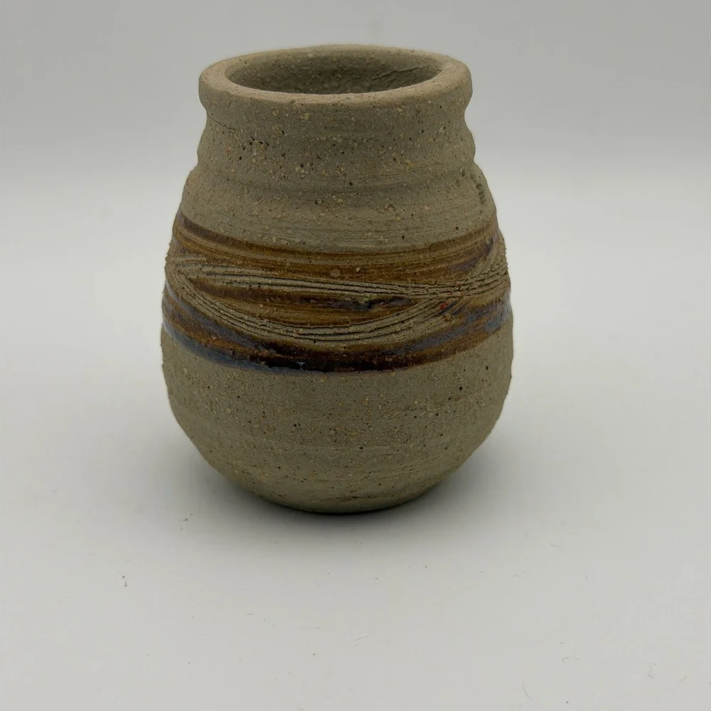 Vintage Studio Pottery Bud Vase Rustic Stoneware‎ Mini Vase Earth Tone Handmade